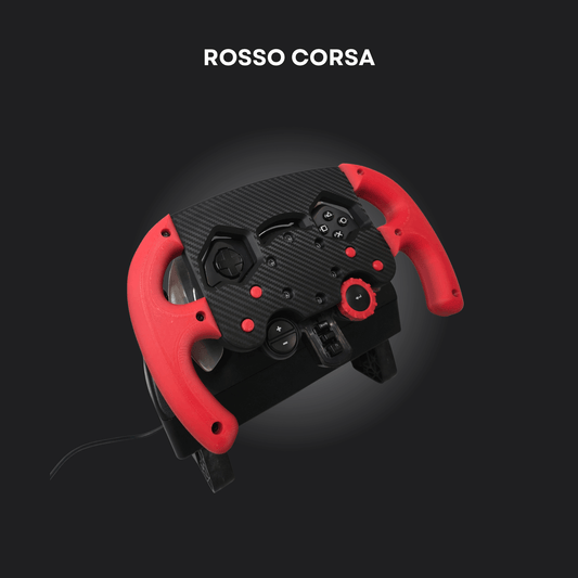 F1 mod steering wheel for Logitech G29/G923/G920 with red grips and carbon texture for sim racing.