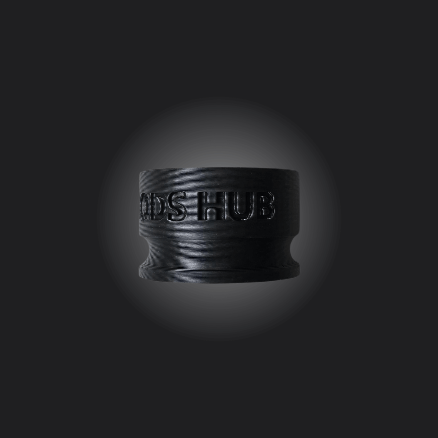 Black gaming accessory with engraved 'Pods Hub' for enhanced automobile gaming setups.