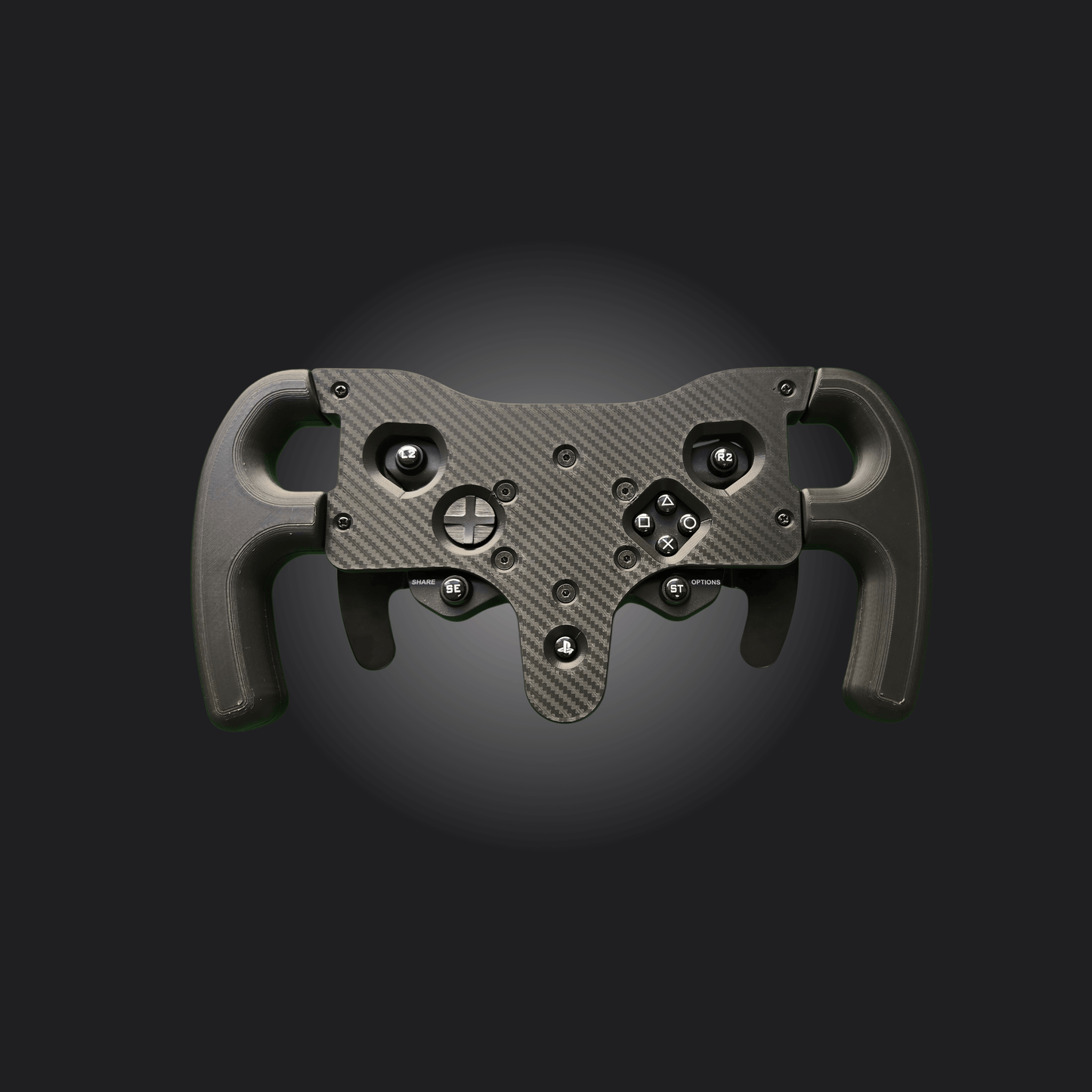 F1 Wheel for Thrustmaster T300 RS, sleek carbon fiber design with customizable buttons for sim racing.