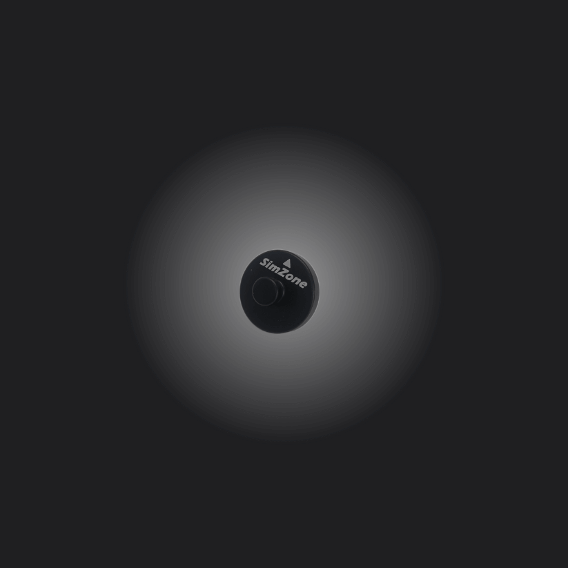 Simzone product close-up, showcasing a black control knob on a dark background, perfect for enhancing your gaming setup.