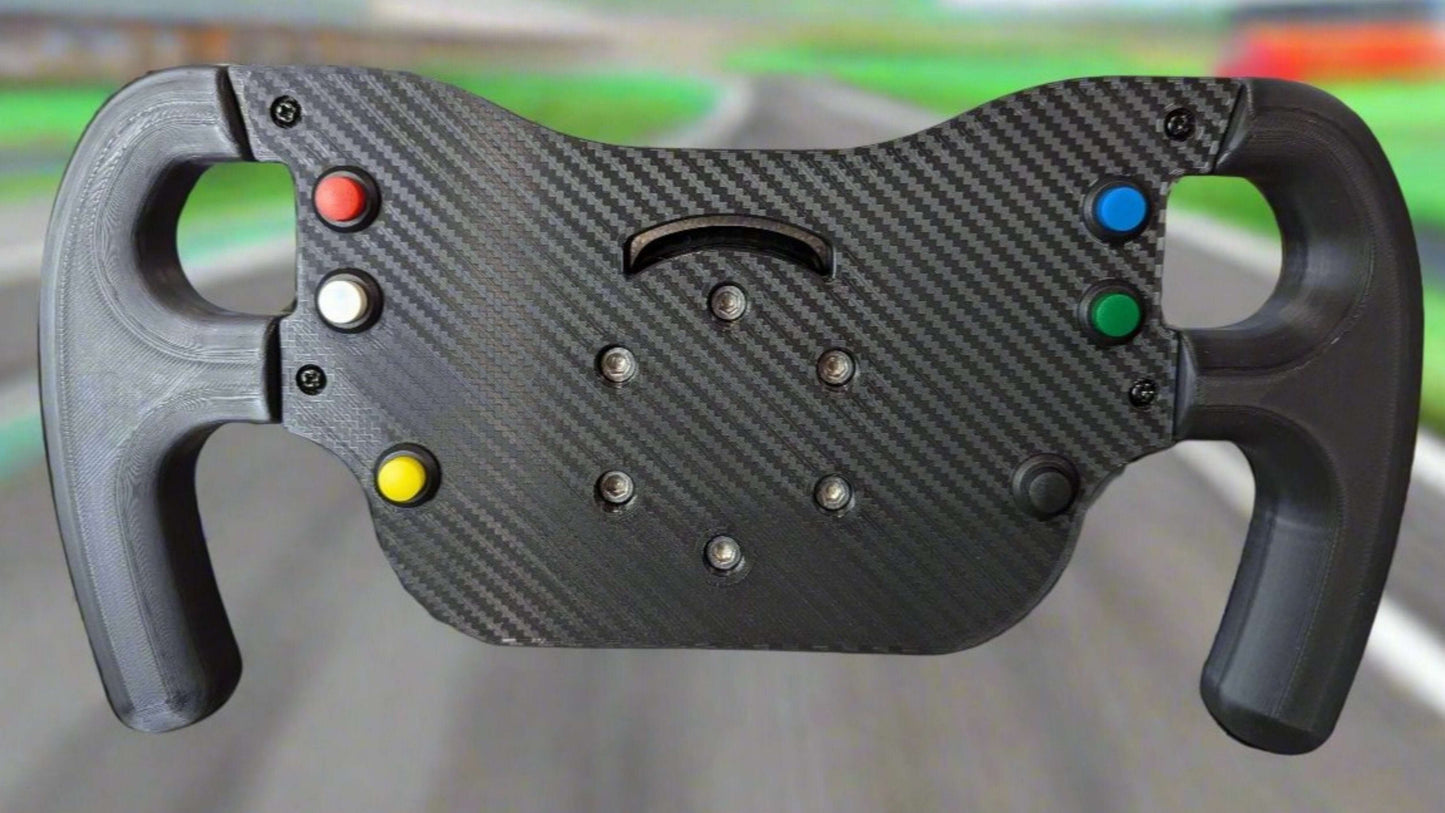 F1 Wheel for Logitech G27 featuring carbon fiber design and racing buttons, ideal for sim racing enthusiasts.
