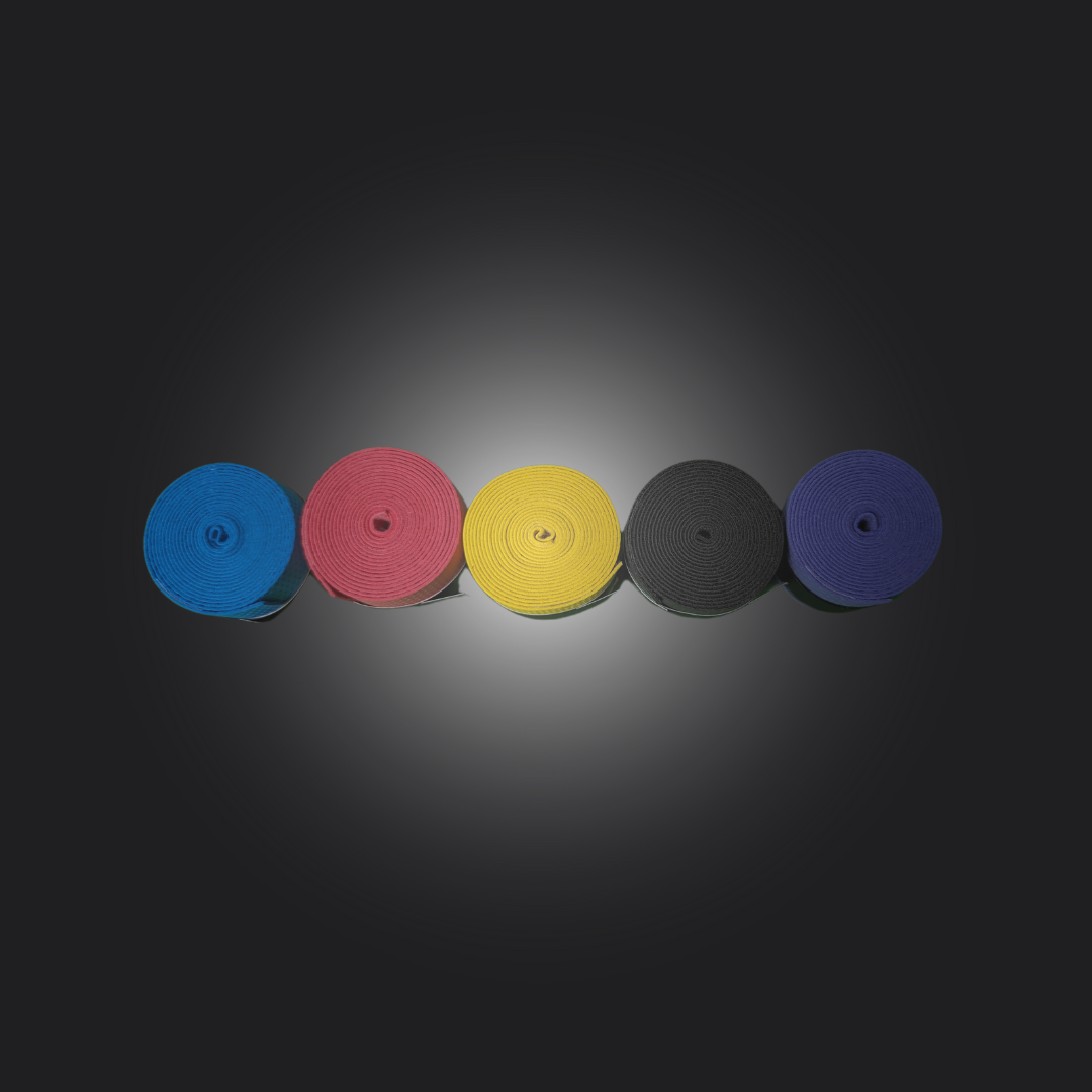 Colorful handle grips for sim racing wheels, featuring blue, red, yellow, black, and purple options.