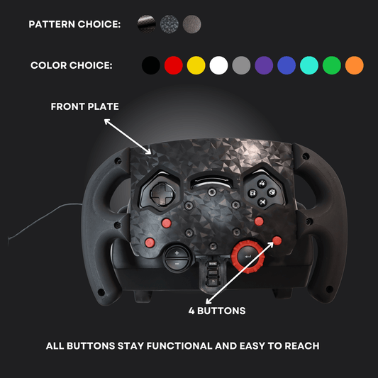 Customizable front plate of SF F1 Wheel Mod with pattern and color choices for Logitech G29/G923/G920.