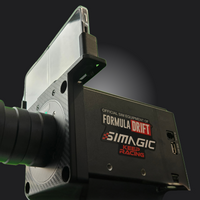 Simagic Phone Holder Dashboard on a sim racing setup, displaying Formula Drift branding and enhancing the immersive experience.
