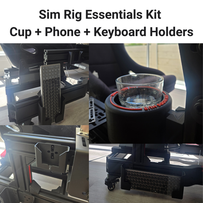 Sim Rig Essentials Kit – Cup, Phone & Keyboard Holders (Aluminium Profile Mount)