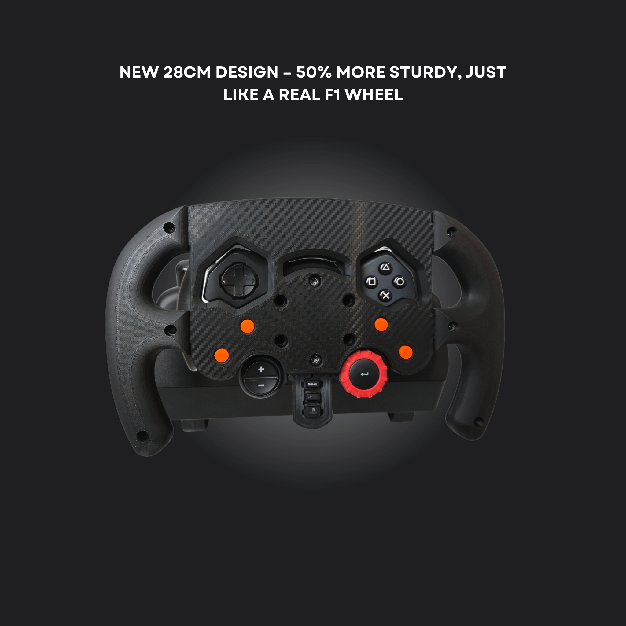 28cm F1 Mod for Logitech G29/G923/G920, showcasing sturdy design for enhanced sim racing experience.